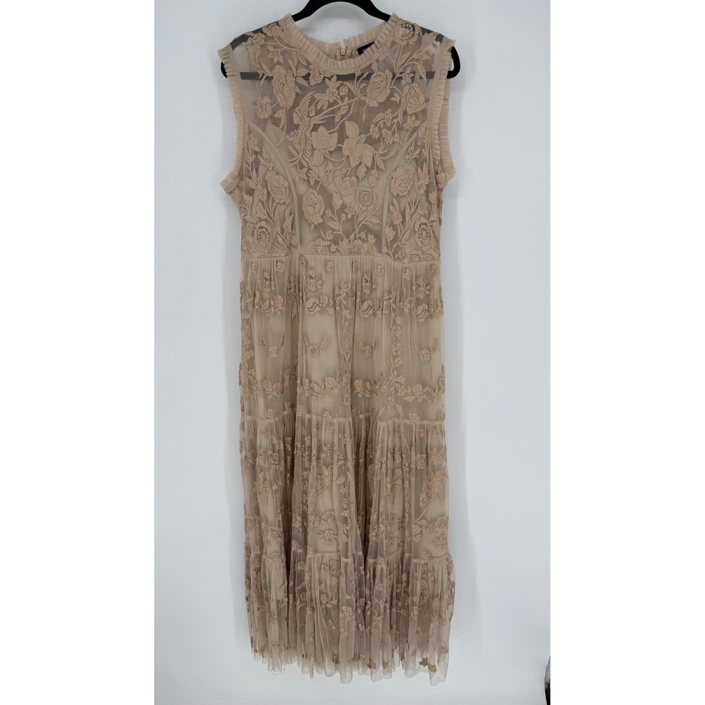 SUNDANCE TOLANI RIELLE MAXI DRESS BEIGE‎ EMBROIDERED LACE LARGE
